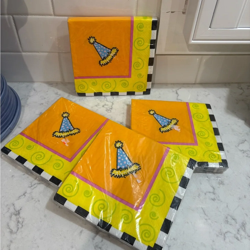 Party Hat Paper dinner and Cocktail Napkins - Bright Orange & Lime